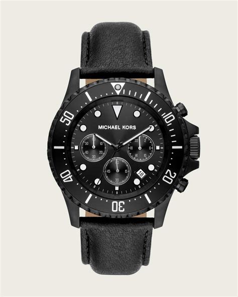 michael kors paxton black-tone and leather watch|Oversized Everest Black.